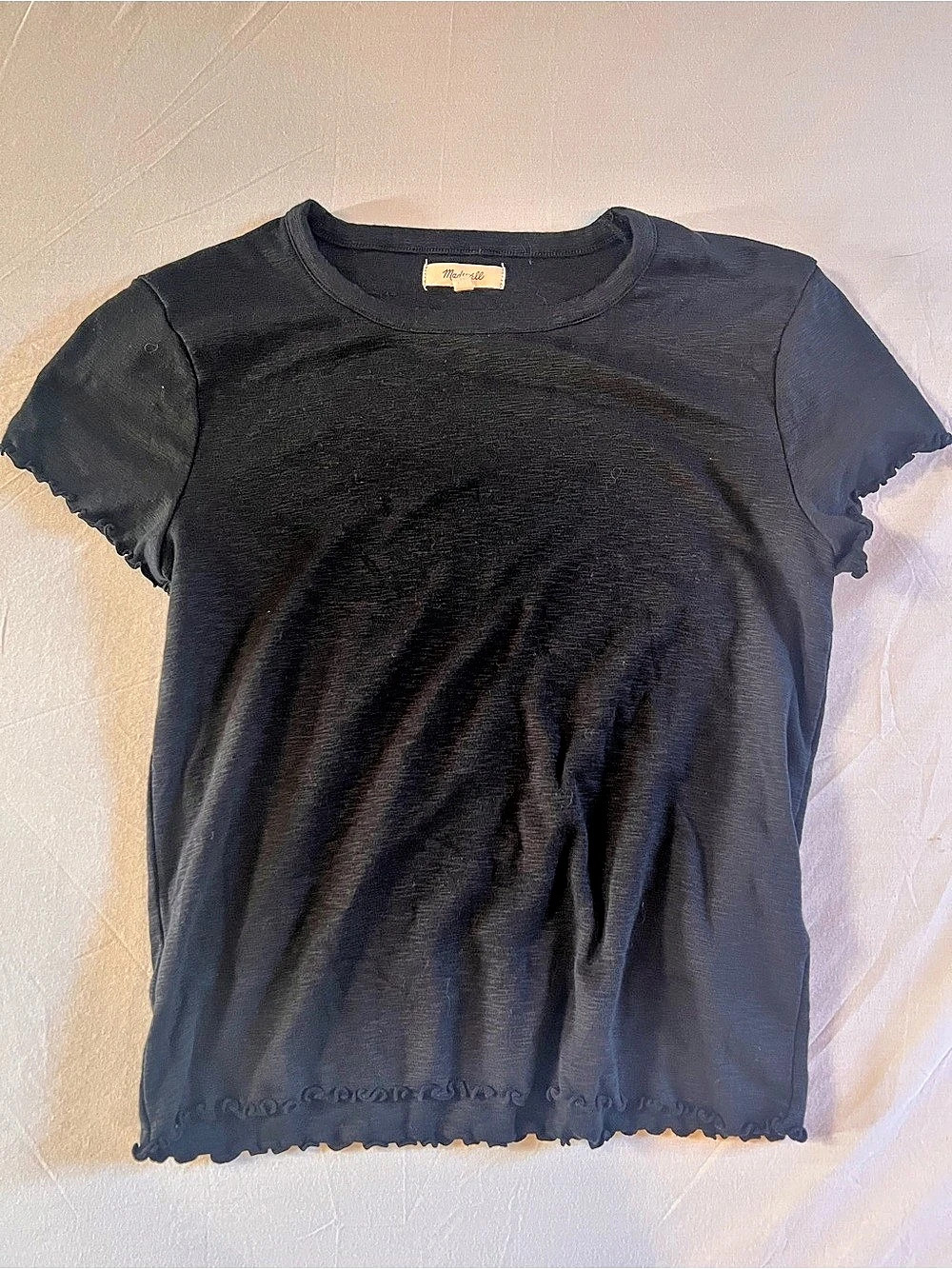 Madewell Baby Tee Black Scalloped Short Sleeve Tee Size Large